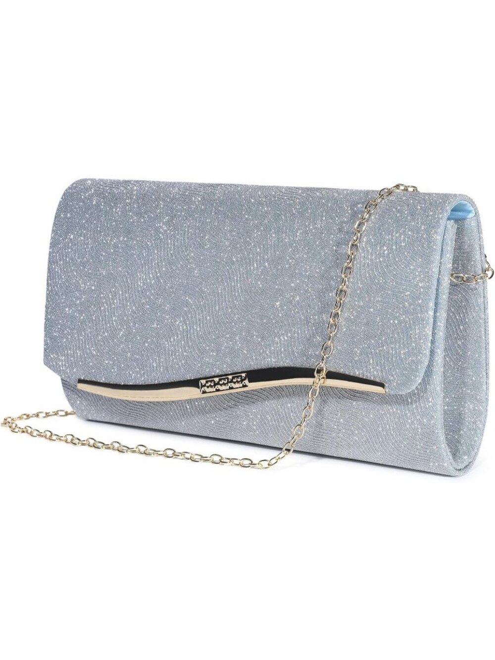 Women's Blue Glitter Clutch Purses Formal Party Elegant Evening Bag With Chain